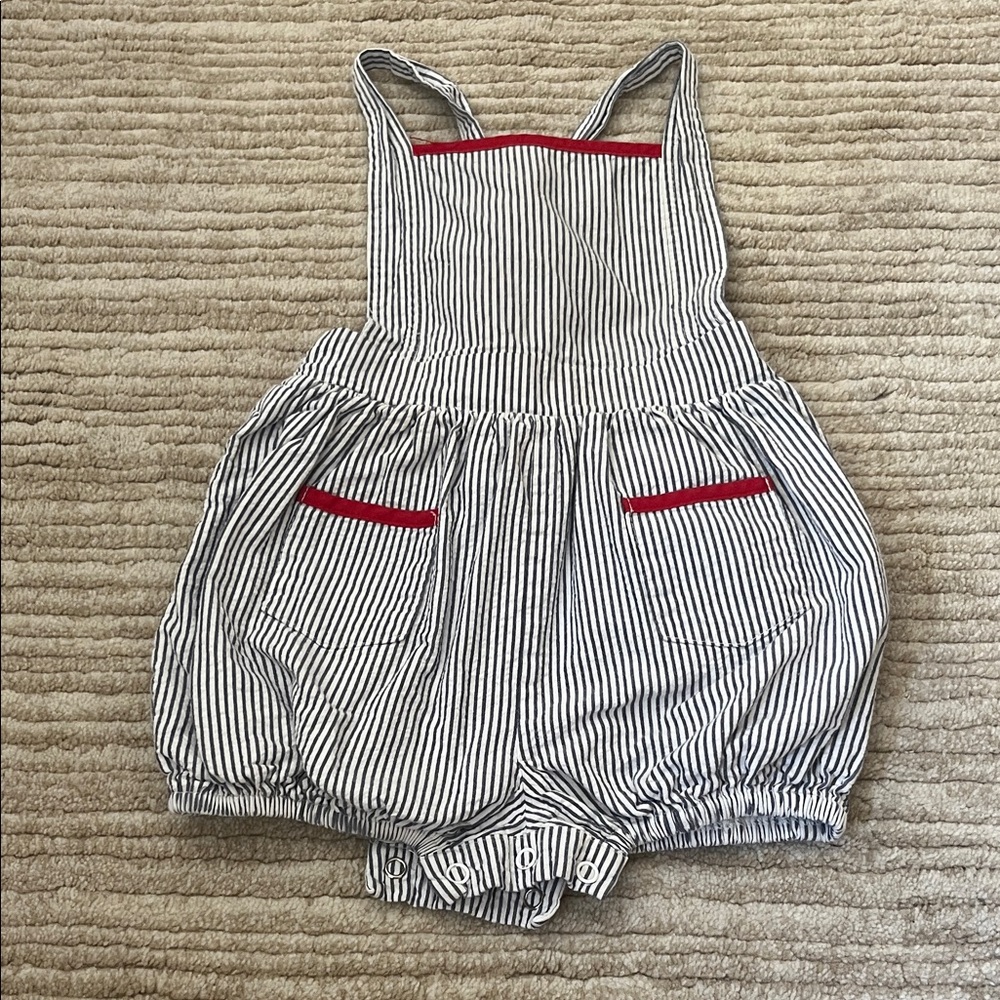 bella bliss Navy Striped Kids seersucker sunsuit with Red Trim 24 months